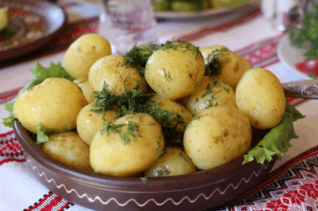 Pomme de terre au four avec une sauce ail et fines herbes